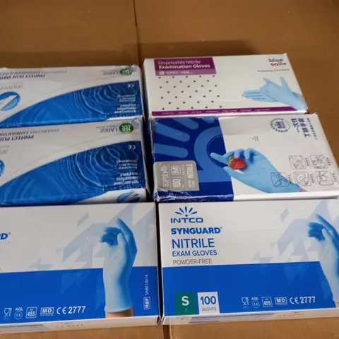 LOT OF 6 ASSORTED BOXES OF EXAMINATION GLOVES - VARIOUS SIZES