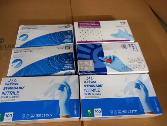 LOT OF 6 ASSORTED BOXES OF EXAMINATION GLOVES - VARIOUS SIZES