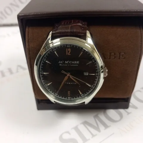 BOXED JAS MCCABE AUTOMATIC BROWN STRAP WRIST WATCH