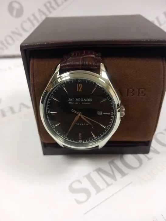 BOXED JAS MCCABE AUTOMATIC BROWN STRAP WRIST WATCH