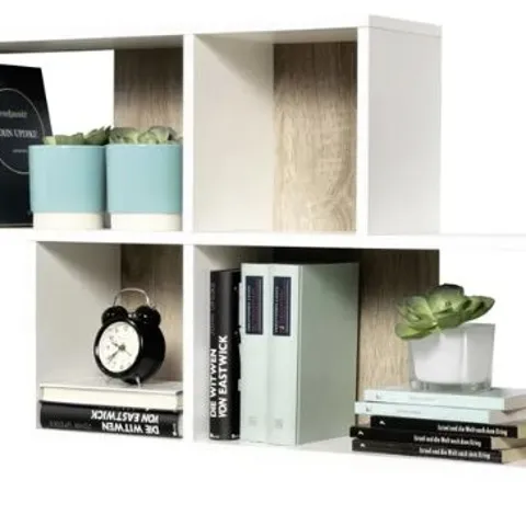 BOXED FMD FURNITURE WALL-MOUNTED SHELF WITH 4 COMPARTMENTS SAND OAK/ANTHRACITE