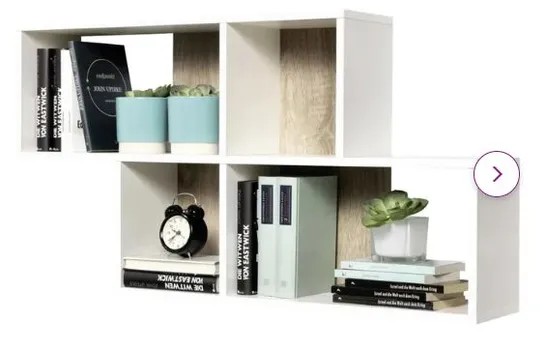 BOXED FMD FURNITURE WALL-MOUNTED SHELF WITH 4 COMPARTMENTS SAND OAK/ANTHRACITE