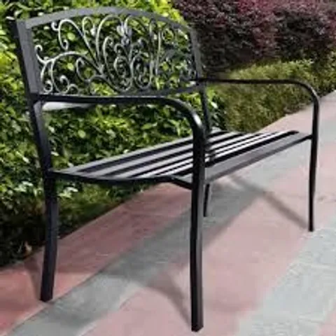 BOXED COSTWAY 50'' PATIO PARK GARDEN BENCH PORCH CHAIR STEEL FRAME CAST IRON BACKREST