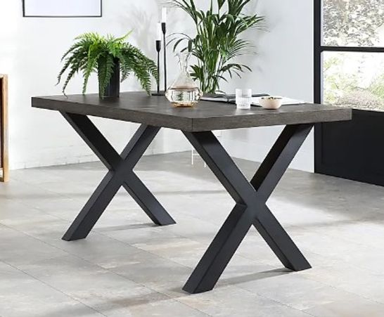 BOXED DESIGNER FRANKLIN GREY WOOD TABLE TOP 200CM ON STAINLESS STEEL BASE (ONLY 1 OF 2 BOXES)