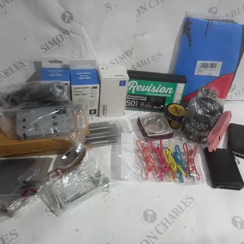 APPROXIMATELY 12 ASSORTED HOME ITEMS INCLUDING BLOOD GLUCOSE LEVEL CHECKER, DOOR LOCK, BLACK WALLET/CARD HOLDER