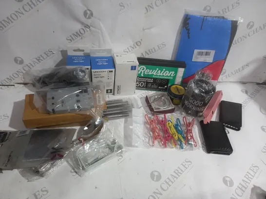 APPROXIMATELY 12 ASSORTED HOME ITEMS INCLUDING BLOOD GLUCOSE LEVEL CHECKER, DOOR LOCK, BLACK WALLET/CARD HOLDER