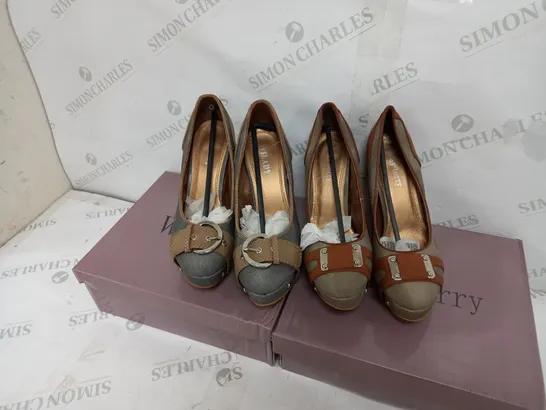 APPROXIMATELY 12 BOXED PAIRS OF ASSORTED PLATFORM HEEL SHOES IN VARIOUS SIZES TO INCLUDE SIZES 37, 39, 40