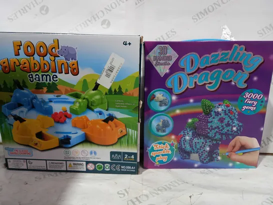 BOX OF APPROXIMATELY 8 ASSORTED TOYS AND GAMES TO INCLUDE DAZZLING DRAGON, FOOD GRABBING GAME, ETC