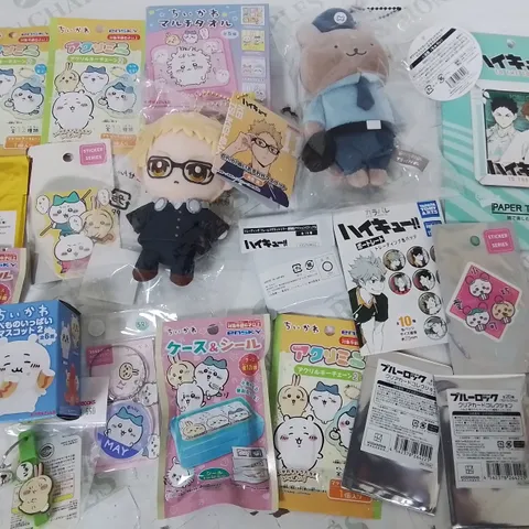 LOT OF ASSORTED KAWAII AND ANIME THEMED ITEMS TO INCLUDE STICKERS AND KEYRINGS