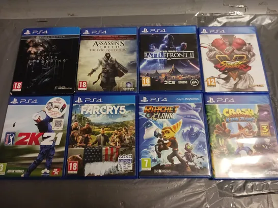 LOT OF 8 ASSORTED PS4 GAMES TO INCLUDE STREET FIGHTER 5 AND DEATH STRANDING