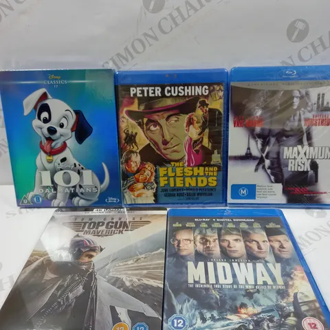 SEALED BLU-RAY FILM COLLECTION TO INCLUDE TOP GUN MAVERICK, MIDWAY, 101 DALMATIANS ETC