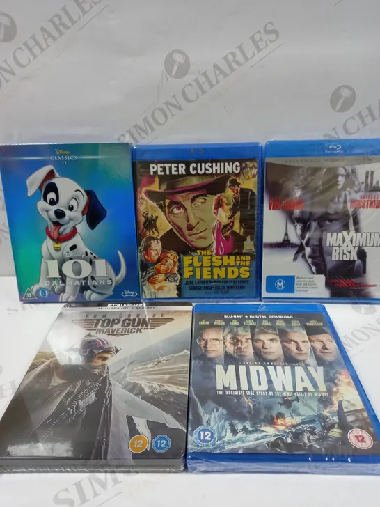 SEALED BLU-RAY FILM COLLECTION TO INCLUDE TOP GUN MAVERICK, MIDWAY, 101 DALMATIANS ETC