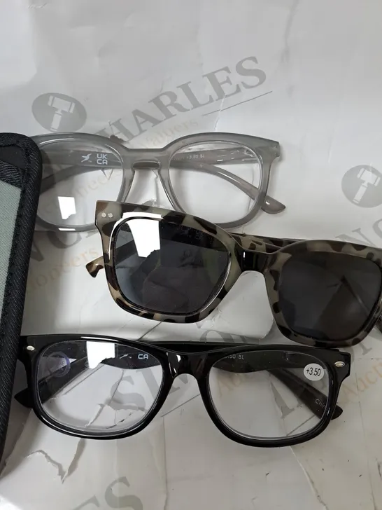 1 PAIR OF SUNGLASSES AND 2 PAIRS OF READING GLASSES GREY MIX 