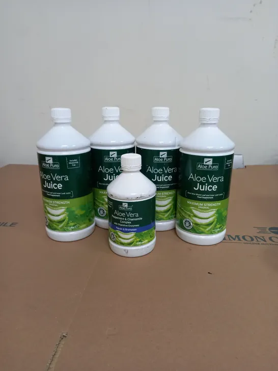 LOT OF 5 ALOE PURA ALOE VERA FOOD SUPPLEMENT DRINKS 4 X 1L AND 1 X 500ML