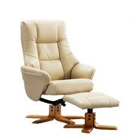 BOXED CREAM FAUX LEATHER SWIVEL RECLINER CHAIR (1 BOX)