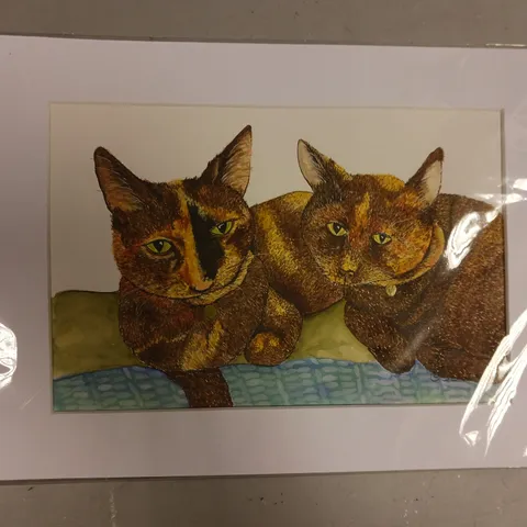 SIGNED AND DATED PAIR OF CATS ART PRINT