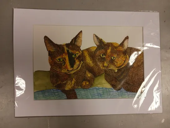 SIGNED AND DATED PAIR OF CATS ART PRINT