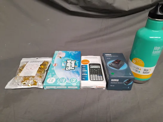 BOX OF ASSORTED HOUSEHOLD ITEMS TO INCLUDE SIMPLE SHEETS, PEDAL TUNER AND SCIENTIFIC CALCULATOR