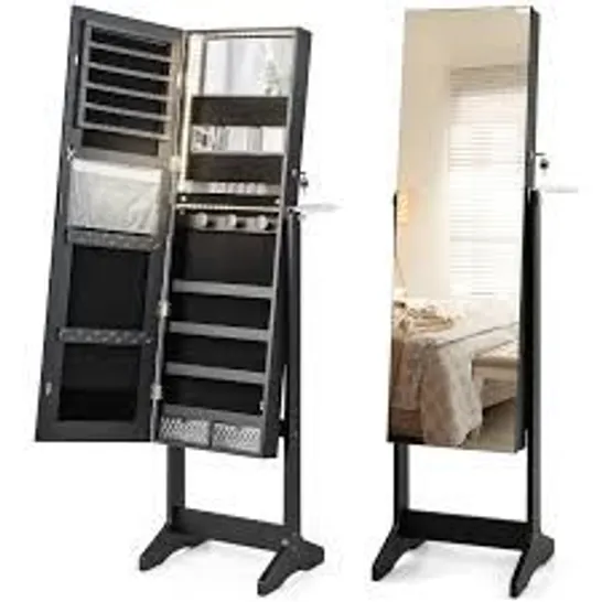 BOXED COSTWAY FREESTANDING LED MIRRORED JEWELLERY CABINET WITH KEYHOLE - BLACK