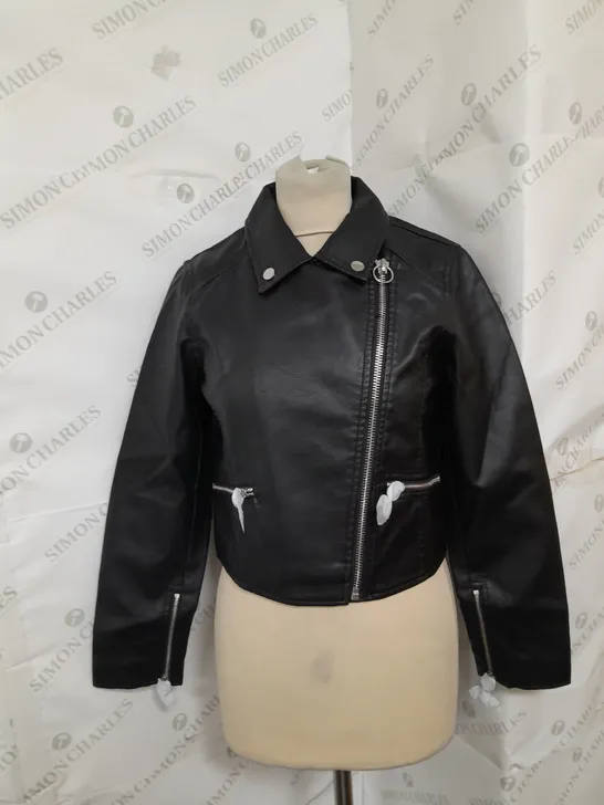 MISS SELFRIDGE FAUX LEATHER BIKER JACKET IN BLACK SIZE 8