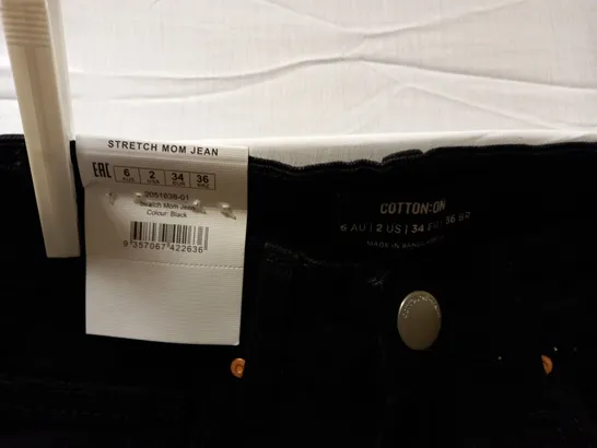 BOX OF APPROX 25 BRAND NEW COTTON:ON STRETCH MOM JEANS - BLACK SIZE AUS 6