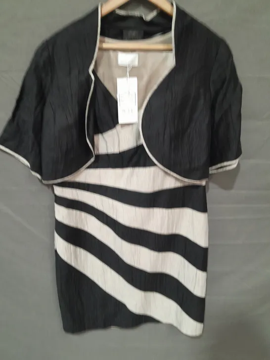 KRISTEN KROG DESIGN STRIPED SLEEVELESS DRESS WITH SHOULDER JACKET - GB 14