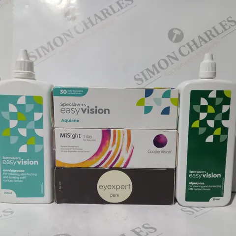 APPROXIMATELY 20 ASSORTED HOUSEHOLD ITEMS TO INCLUDE EYE EXPERT PURE CONTACT LENSES, EASY VISION CONTACT LENSES, ETC