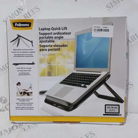 BOXED FELLOWES I-SPIRE SERIES LAPTOP QUICK LIFT STAND IN BLACK