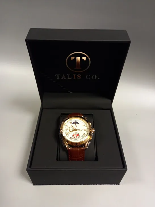 MENS TALIS CO 7120 CHRONOGRAPH WATCH – MOON PHASE MOVEMENT – GENUINE LEATHER STRAP