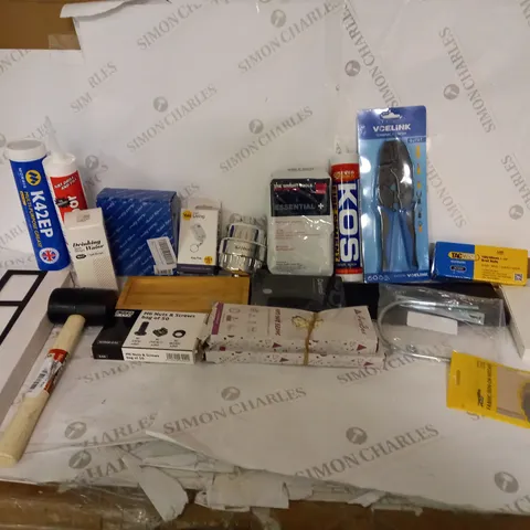 LOT OF APPROXIMATELY 20 ITEMS TO INCLUDE VCELINK TERMINAL CRMPER GJ707, MORRIS LUBRICANTS K42EP MULTI-PURPOSE GREASE, TACWISE WORLDWIDE 18G/40MM BRAD NAISL, ETC