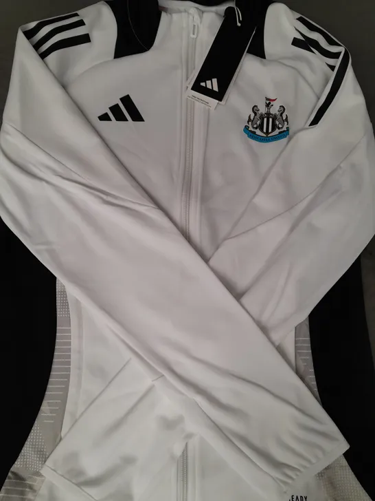 ADIDAS CHILDREN'S NEWCASTLE UNITED LONG SLEEVE ZIP-UP TOP IN WHITE/BLACK SIZE 13-14 YEARS