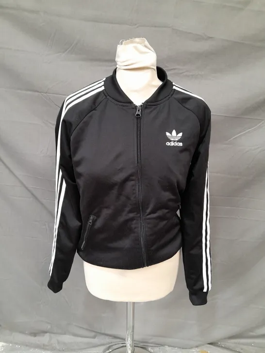 ADIDAS BLACK ZIP UP JACKET - UK 12 