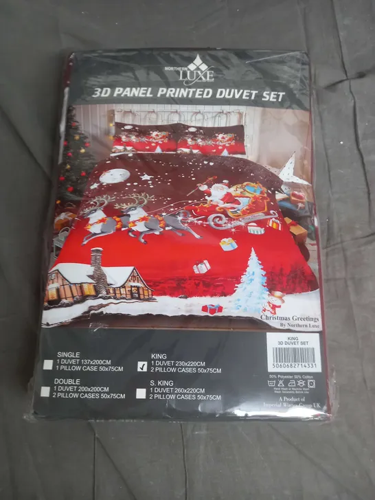 NORTHERN LUXE CHRISTMAS GREETINGS 3D PANEL PRINTED DUVET SET IN SIZE KING