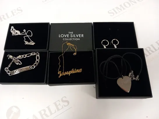 APPROXIMATELY 15 THE LOVE SILVER COLLECTION ITEMS OF ASSORTED PERSONALISED JEWELLERY RRP £450