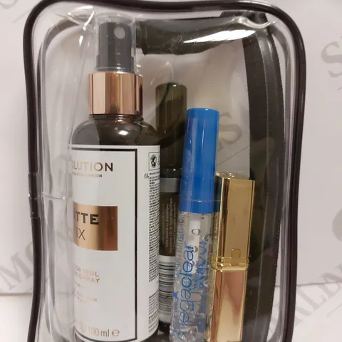 OUR BEAUTY HEROS GIFT SET - INCLUDES REVOLUTION FIXING SPRAY, RIMMEL EXTRA SUPER LASH AND LOREAL LIPSTICK