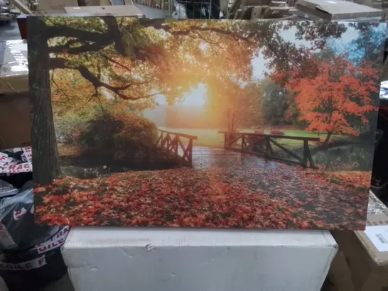 WOODLAND BRIDGE AUTUMN TRANQUILITY WRAPPED CANVAS