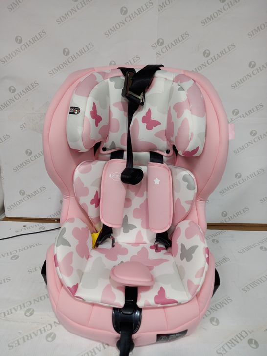 MY BABIIE MY BABIIE GROUP 123 CAR SEAT- PINK BUTTERFLIES RRP £124.99