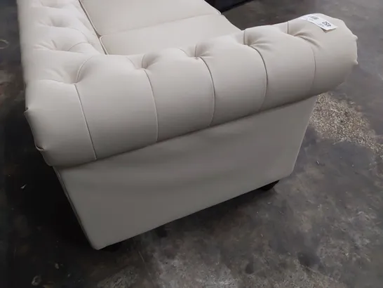 DESIGNER CHESTERFIELD TWO SEATER SOFA WHITE LEATHER 