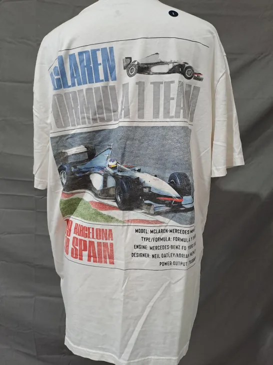 HOLLISTER MCLAREN FORMULA 1 1998 BARCELONIA SPAIN T-SHIRT IN OFF-WHITE SIZE LARGE