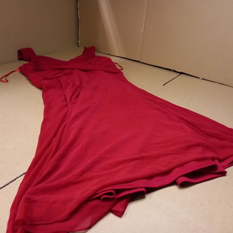 DESIGNER SCARLET RED FLOWING OCCASION DRESS - SIZE 12