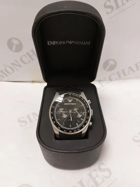 EMPORIO ARMANI MEN'S BLACK  TRIPLE DIAL RUBBER STRAP WRISTWATCH 