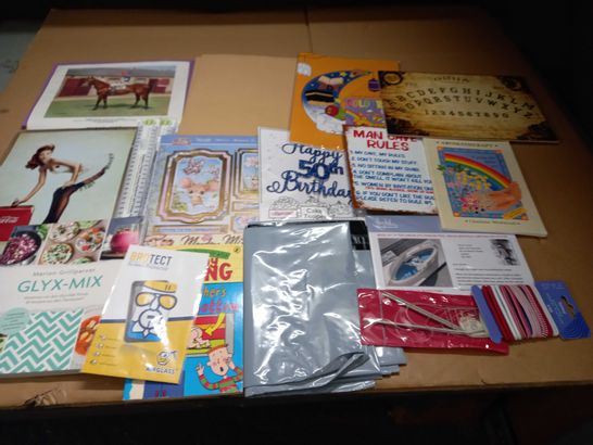 LOT OF ASSORTED HOUSEHOLD BIT AND BOBS TO INCLUDE VINTAGE COKE ADVERTISEMENT, COOKBOOKS AND CRAFT ITEMS