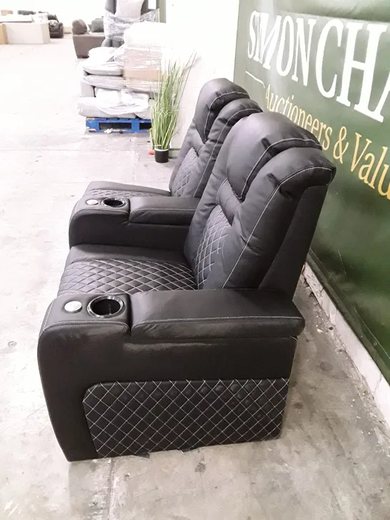 2 QUALITY DESIGNER RHF ELECTRIC RECLINER SOFA PIECES WITH CUPHOLDERS - BLACK LEATHER