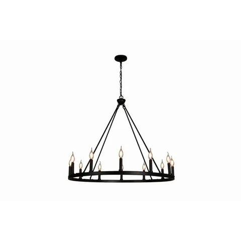 BOXED KELLEN 12 LIGHT WAGON WHEEL CHANDELIER 