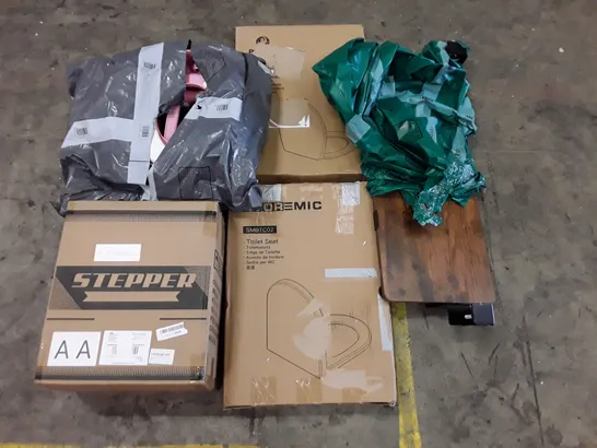 PALLET OF ASSORTED PRODUCTS INCLUDING STEPPER FOR EXERCISE, TOILET SEATS, CLAMP-ON DESK, KIDS TOILET TRAINER 