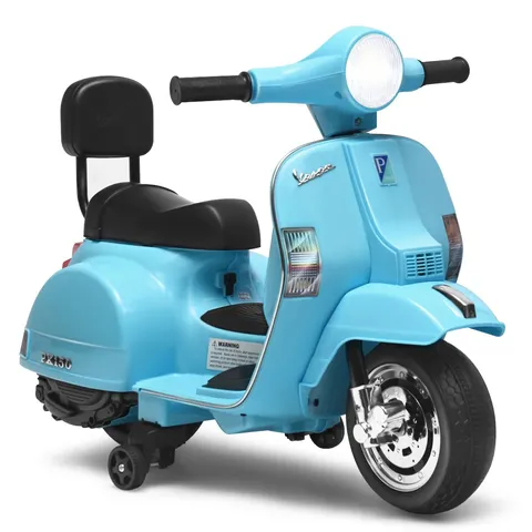 BOXED KIDS 6V BATTERY VESPA COMPATIBLE ELECTRIC MOTORBIKE WITH TRAINING WHEELS