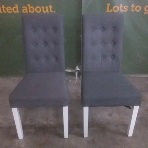 SET OF 2 DESIGNER REGENT SLATE FABRIC BUTTON BACKED DINING CHAIRS WHITE LEGS