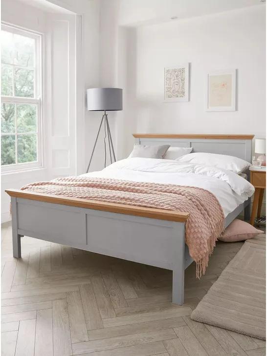 BOXED HANNA KING SIZED BED FRAME - GREY (2 BOXES)