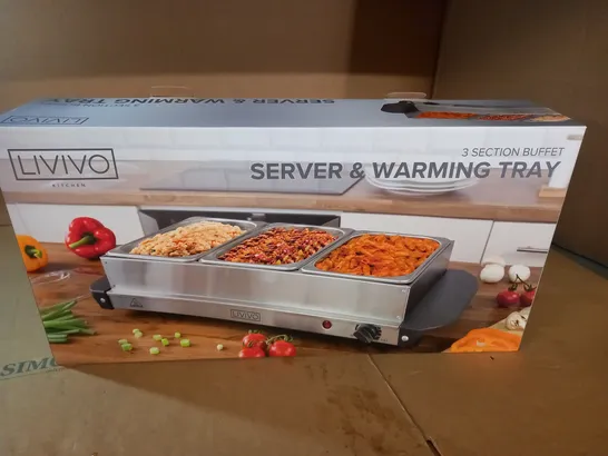 BOXED LIVIVO 3-TRAY SERVER AND WARMING TRAY