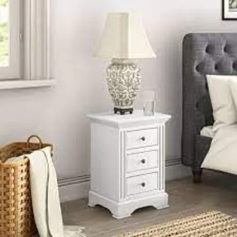 BOXED LAVOIE 3 DRAWER BEDSIDE TABLE- CLASSIC WHITE